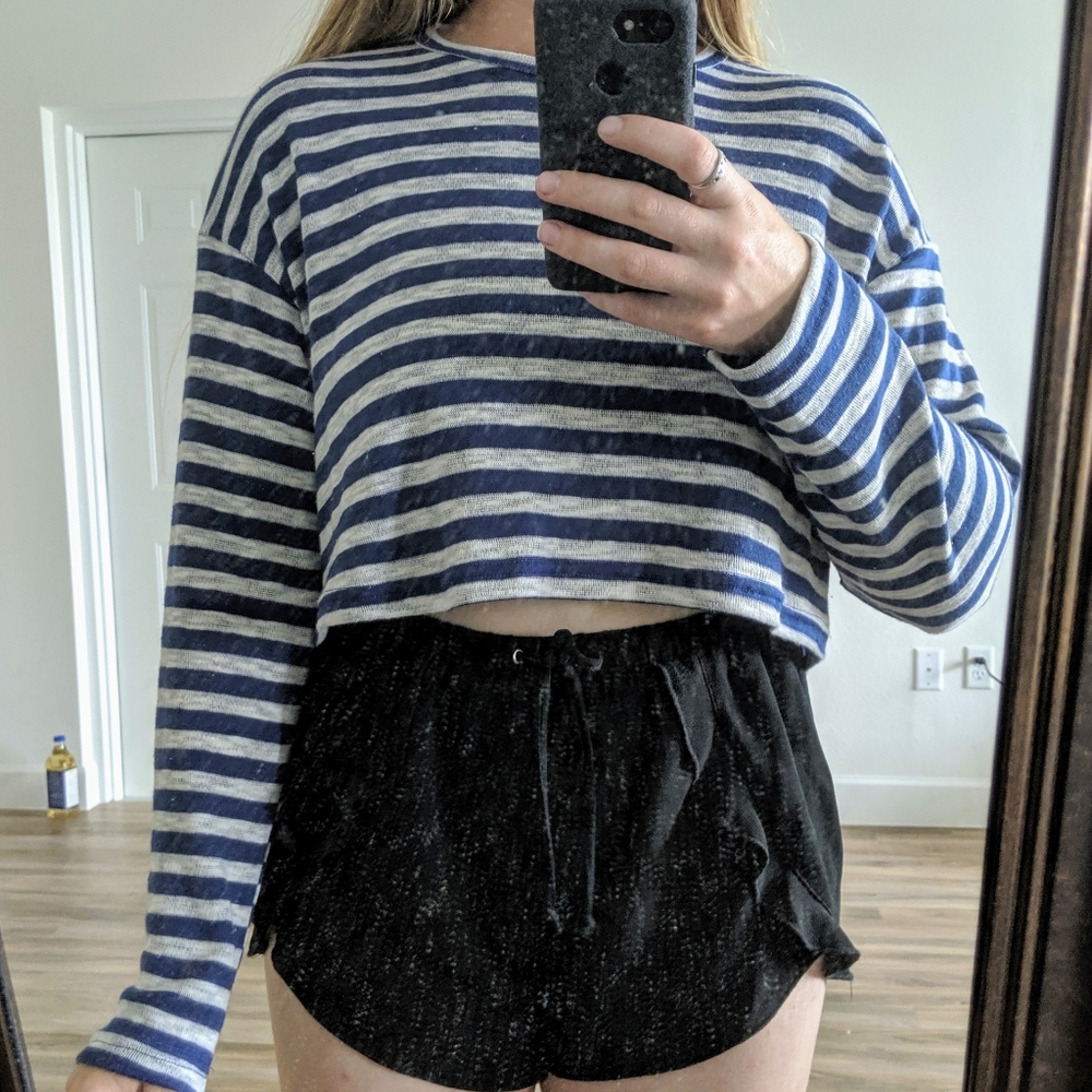 Blue and white striped crop top